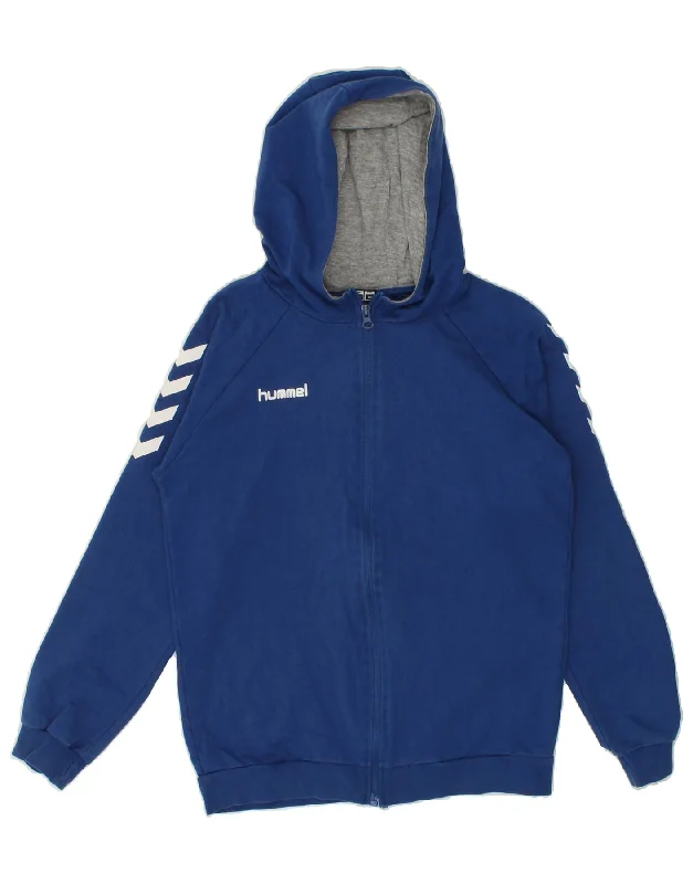 HUMMEL Boys Zip Hoodie Sweater 13-14 Years Blue Cotton Hoodie with Hidden Zipper Minimalist Clean