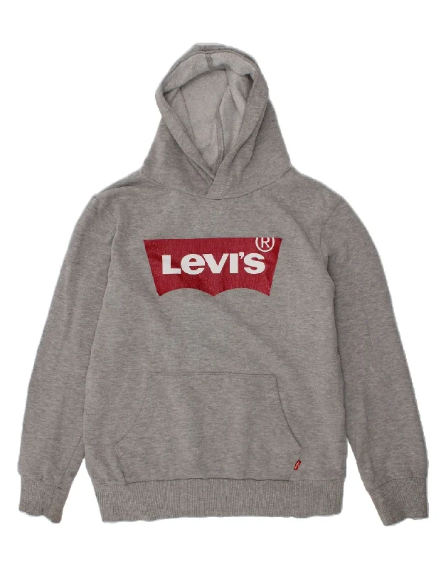 LEVI'S Boys Graphic Hoodie Jumper 11-12 Years Grey Hoodie with Reflective Safety Nightwear