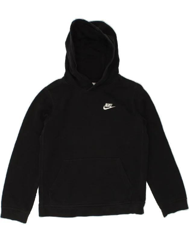 NIKE Boys Hoodie Jumper 12-13 Years Large Black Cotton Hoodie with Toggle Buttons Decorative Unique