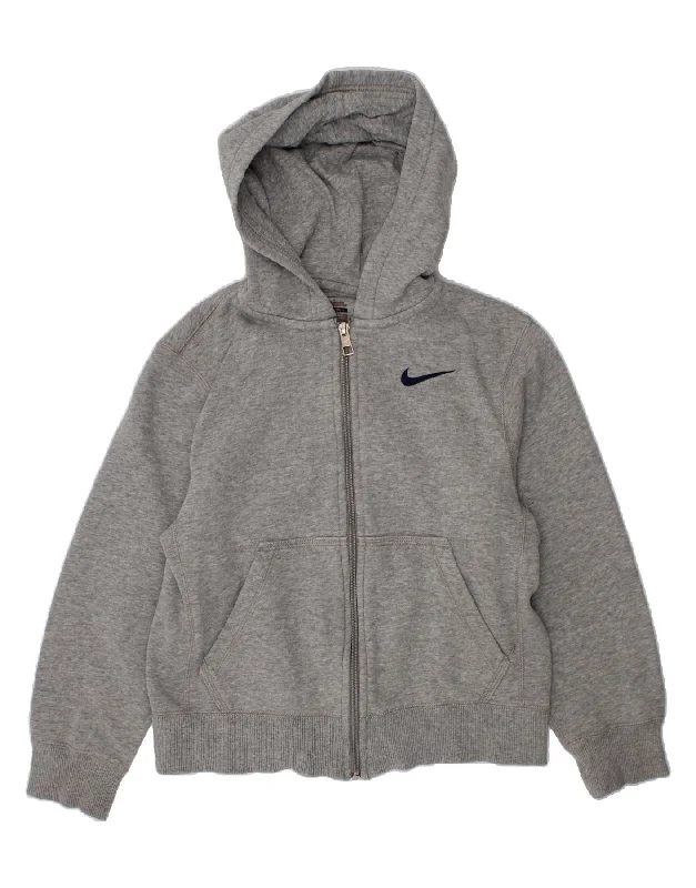 NIKE Boys Zip Hoodie Sweater 8-9 Years Small Grey Cotton Hoodie with Lining Warm Insulated