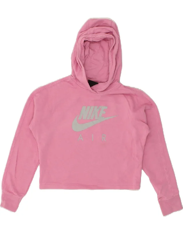 NIKE Girls Graphic Crop Hoodie Jumper 12-13 Years Large Pink Cotton Hoodie with Relaxed Fit Easy Casual