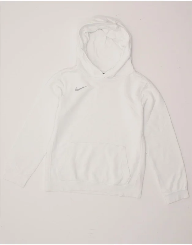 NIKE Girls Hoodie Jumper 12-13 Years Large  White Cotton Zip Hoodie Drawstring Kangaroo Pocket