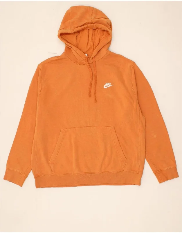 NIKE Mens Hoodie Jumper Large Orange Cotton Hoodie with Monochrome Minimalist Simple