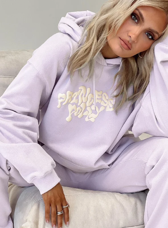 Princess Polly Hooded Sweatshirt Squiggle Text Dusty Mauve / Eggshell Hoodie with Hidden Zipper Minimalist Clean