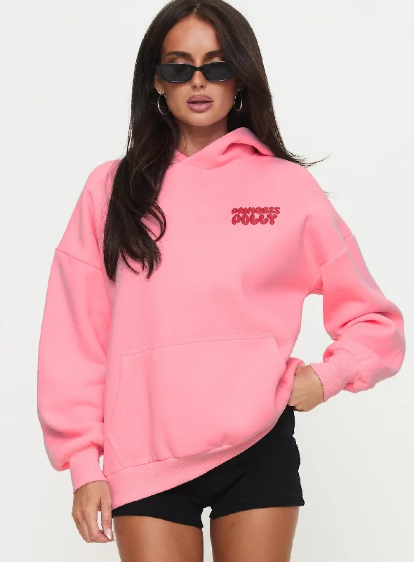 Princess Polly Hooded Sweatshirt Bubble Text Pink / Red Hoodie with Pocket Utility Practical