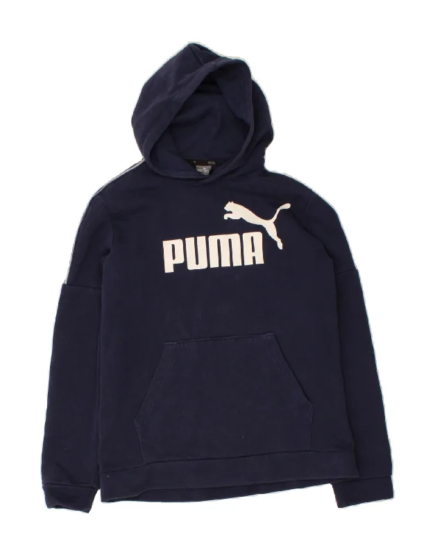 PUMA Boys Graphic Hoodie Jumper 13-14 Years Navy Blue Hoodie with Pattern Geometric Abstract