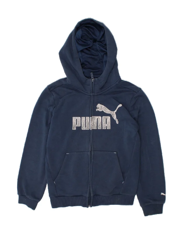 PUMA Boys Graphic Zip Hoodie Sweater 9-10 Years Navy Blue Hoodie with Sequins Glamorous Eye-catching