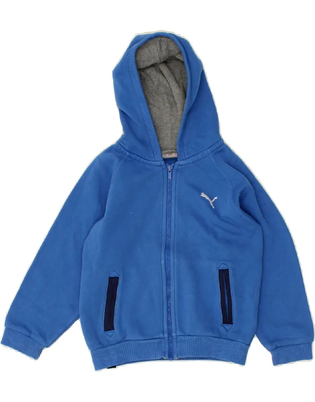 PUMA Boys Zip Hoodie Sweater 3-4 Years Blue Cotton Hoodie with Puffed Sleeves Voluminous Trendy