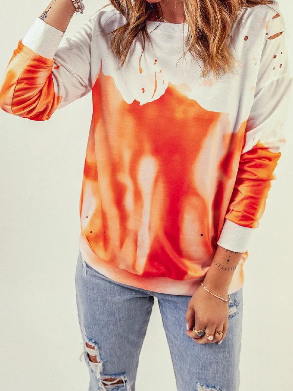 Round Neck Tie-Dye Hoodie Hoodie Dress Longline Feminine