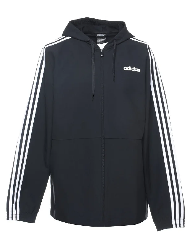 Adidas Black & White Hooded Jacket - M Front Pockets Side Pockets Patch Pockets