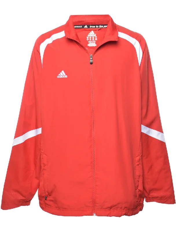 Adidas Red Zip-Front Jacket - XL Notch Collar Peter Pan Collar Cowl Neck