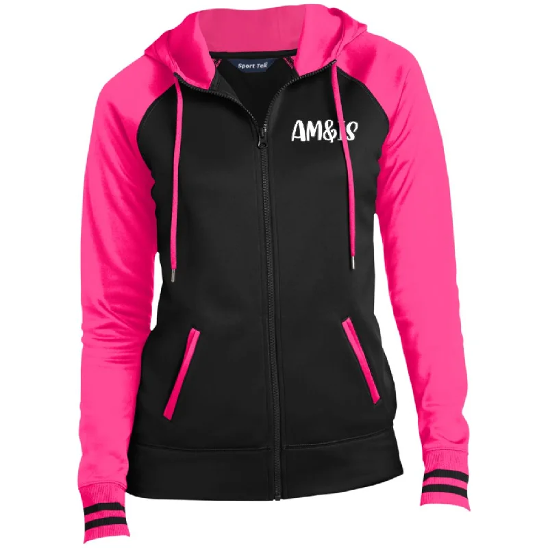 AM&IS Activewear Ladies' Sport-Wick® Full-Zip Hooded Jacket Knit Fabric Woven Fabric Fleece Fabric