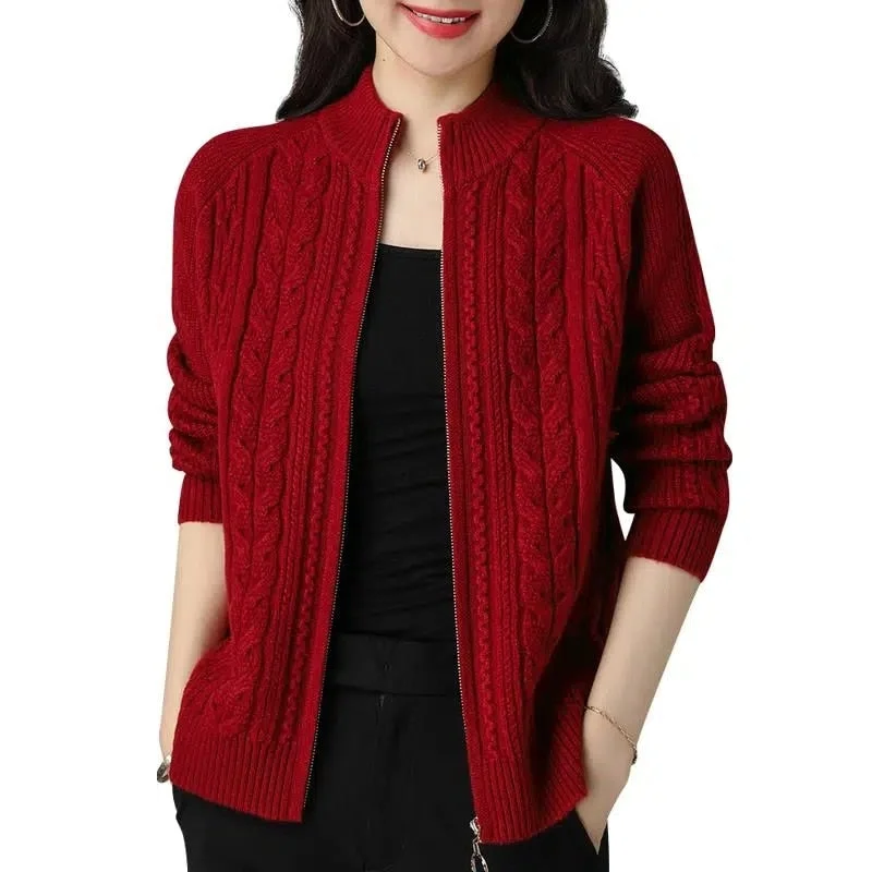 Autumn New Style Women's Knitted Cardigan Jacket: Solid Color Raglan Sleeve, Half High Collar, Thicken Sweater Coat with Zipper Satin Jacket Silk Jacket Chiffon Jacket