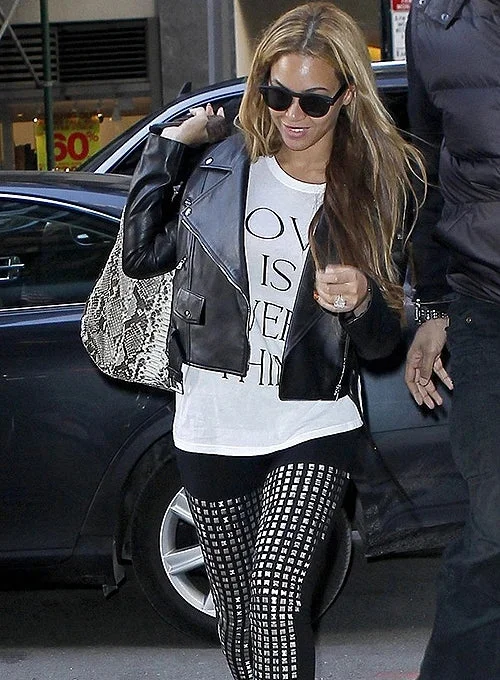 Beyoncé Inspired Motorcycle Black Leather Jacket Cotton Fabric Linen Fabric Terry Fabric