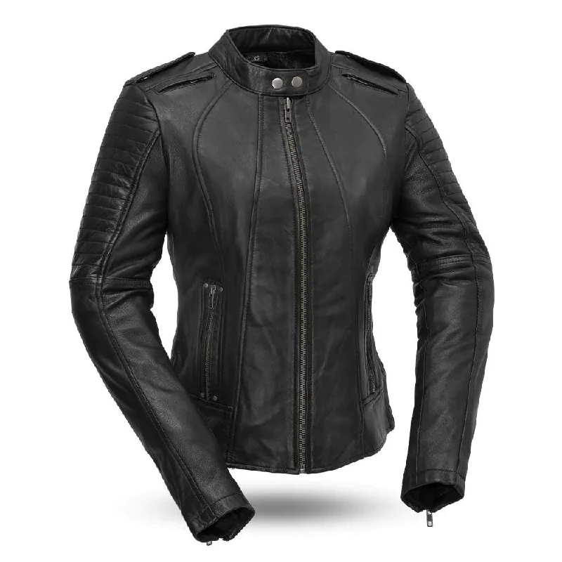 Biker Women's Motorcycle Lightweight Leather Jacket Snapped Jacket Toggled Jacket Drawstring Jacket