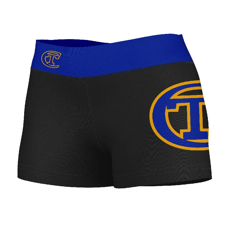 City Tech Yellow Jackets NYCCT Logo on Thigh and Waistband Black and Blue Womens Yoga Booty Workout Shorts by Vive La Fete Fleece Jacket Down Jacket Feather Jacket