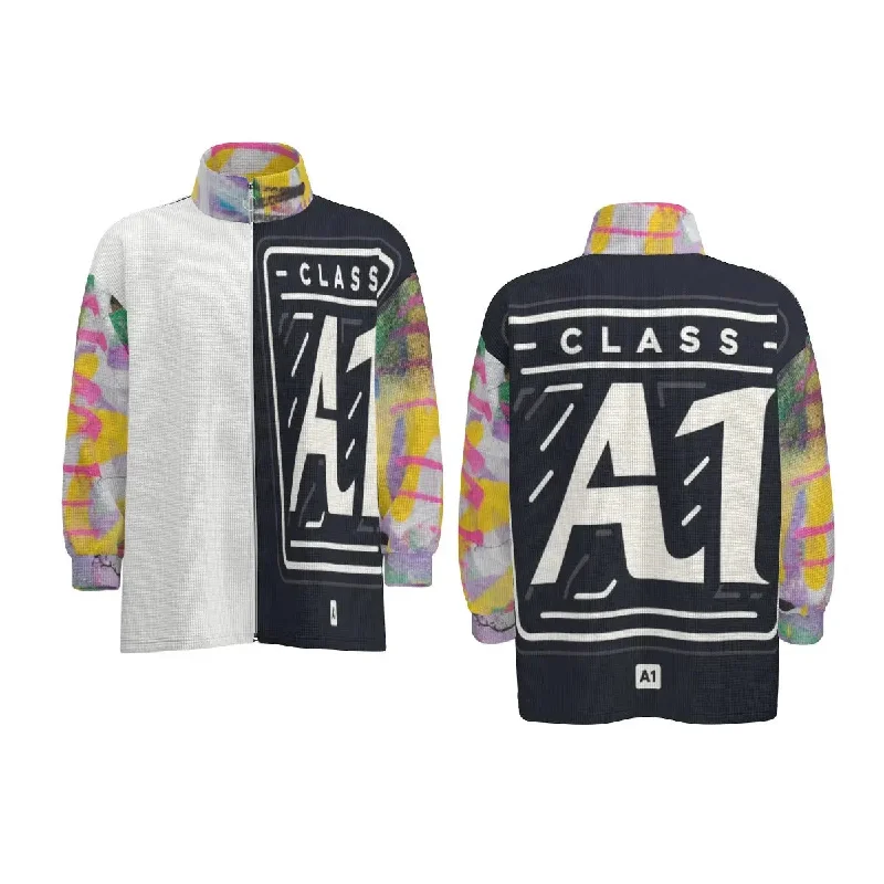 ClassA1 Graffiti Unisex Stand Collar Zipped Jacket Welt Pockets Slit Pockets Flap Pockets