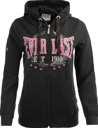 Everlast Womens Black Heritage Zip Hoodie Jacket Knit Fabric Woven Fabric Fleece Fabric