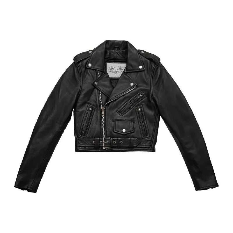 Imogen Motorcycle Leather Jacket by First MFG A-Line Jacket Boat Neck Shawl Collar