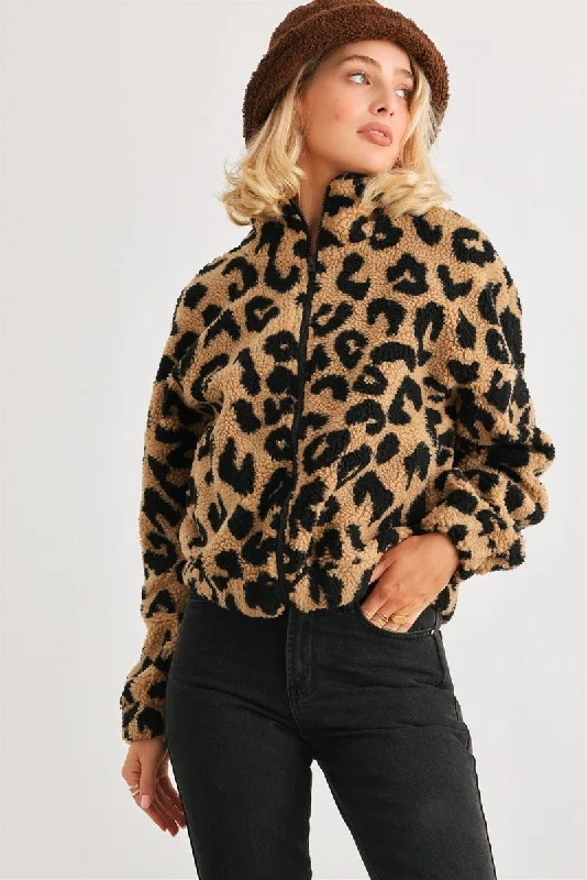 Leopard Teddy Zip-up Two Pocket Jacket - 2 colors Jersey Jacket Tulle Jacket Batik Jacket