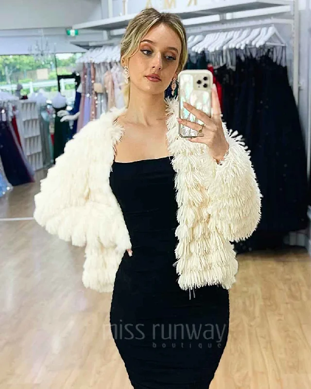 Lori Faux Fur Jacket - Ivory Tailored Jacket Straight Jacket A-Line Jacket