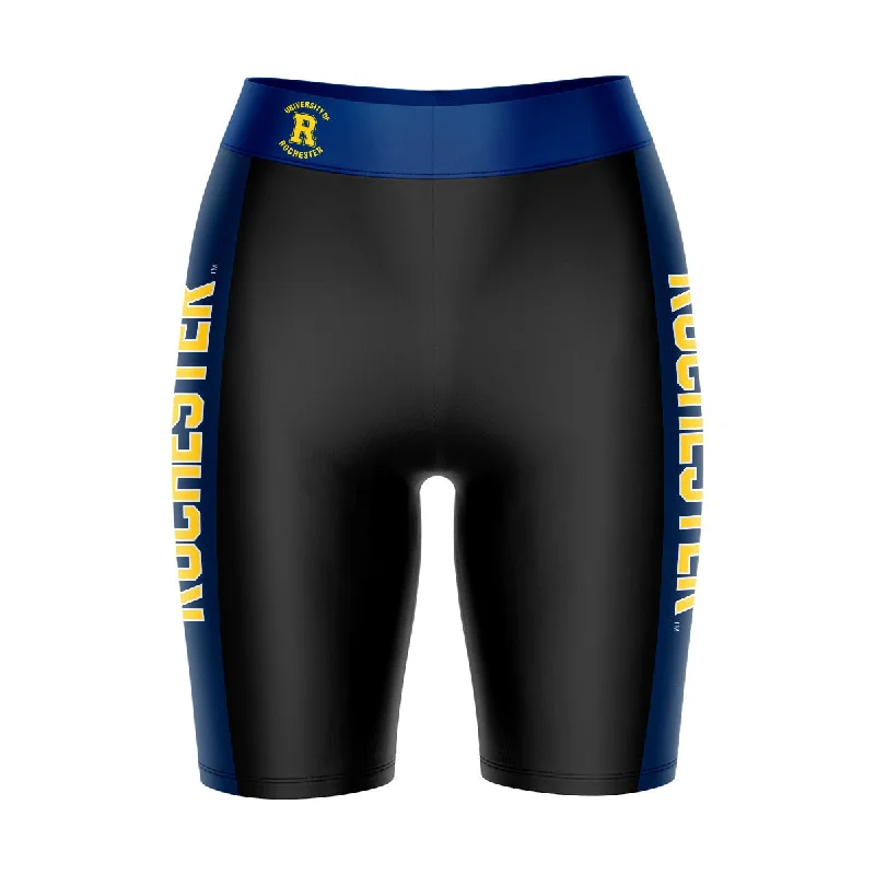 Rochester Yellowjackets Game Day Logo on Waistband and Blue Stripes Black Womens Bike Shorts by Vive La Fete Belted Jacket Elasticated Jacket Padded Jacket