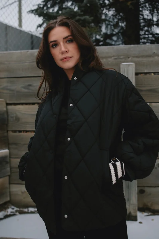 The Hansa Short Quilted Jacket - Black Fleece Fabric Down Fabric Feather Fabric