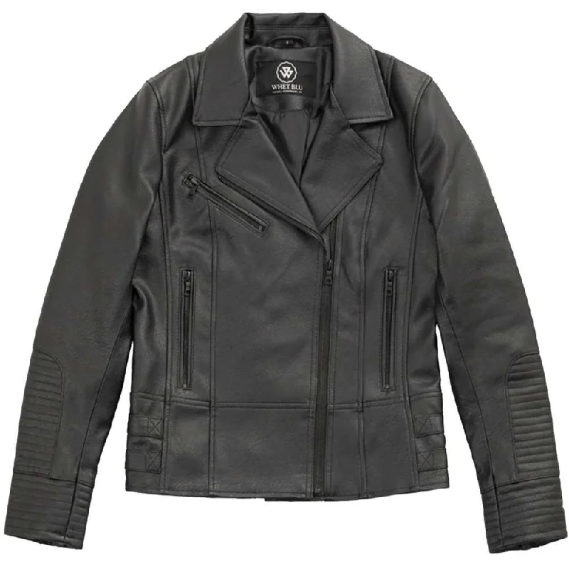 Whet Blu Womens Lauren Faux Leather Biker Jacket Ribbed Jacket Pleated Jacket Ruffled Jacket