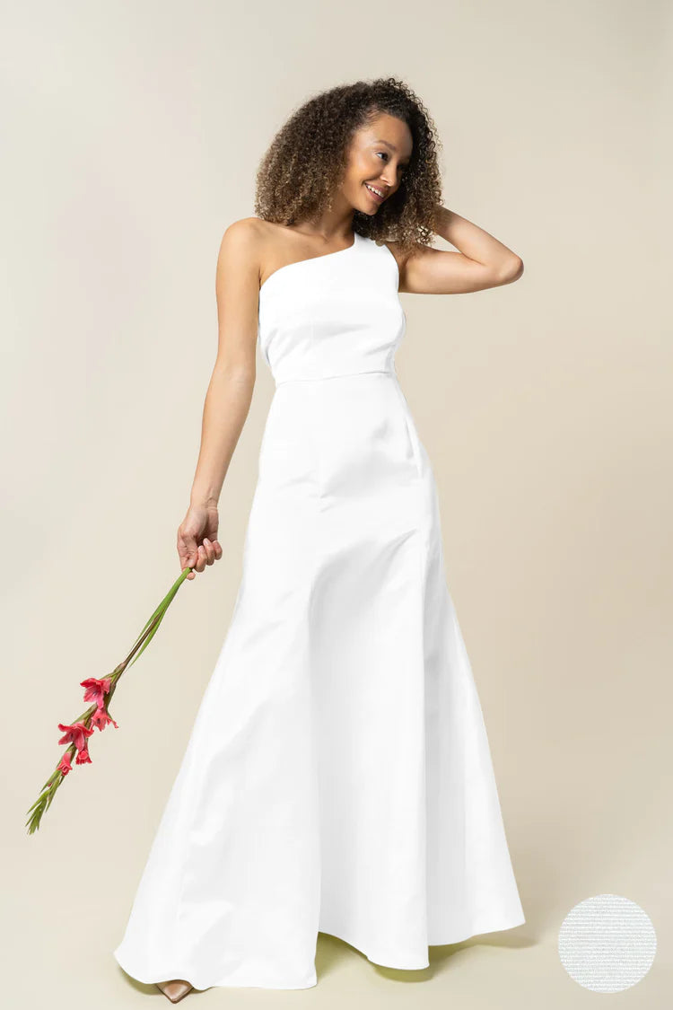 Cason Bodice with Trumpet Skirt in Classic Faille high slit skirt