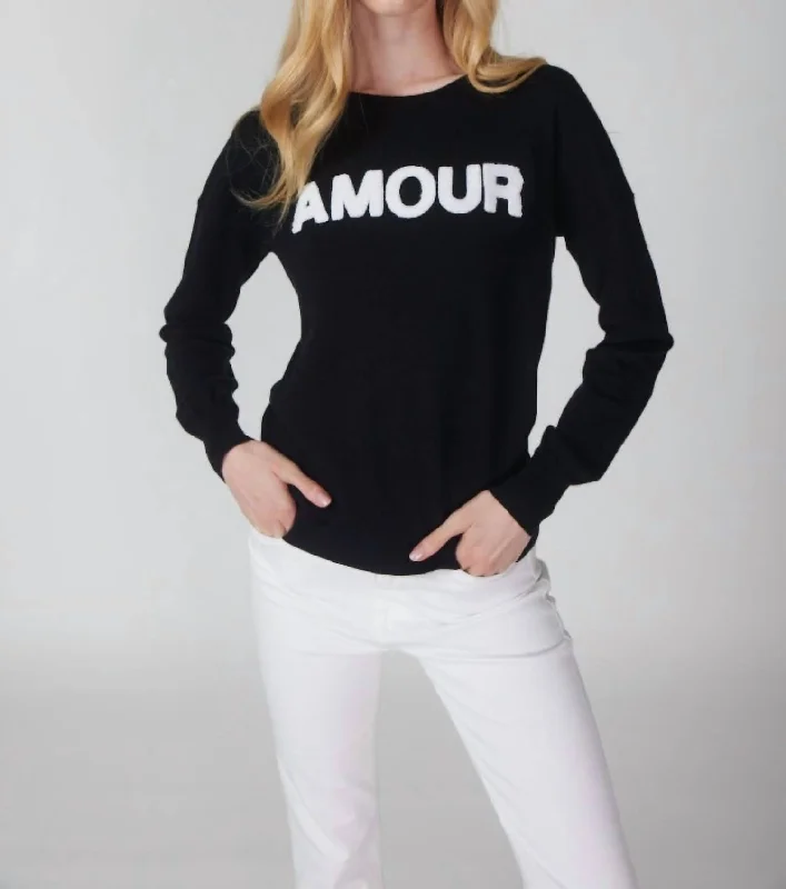 Amour Crew Sweater In Black Handmade Hand-knitted Hand-woven