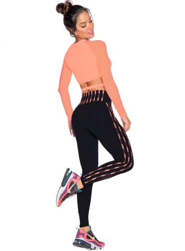 Babalu 9750 Logo Legging Black With Coral Fashionable Quick-Dry Yoga Pants