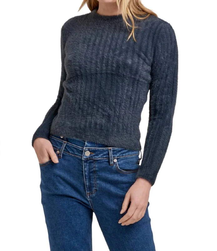 Carrey Mid Neck Long Sleeve Sweater In Graphite Nylon Fabric Polyester Fabric Spandex Fabric