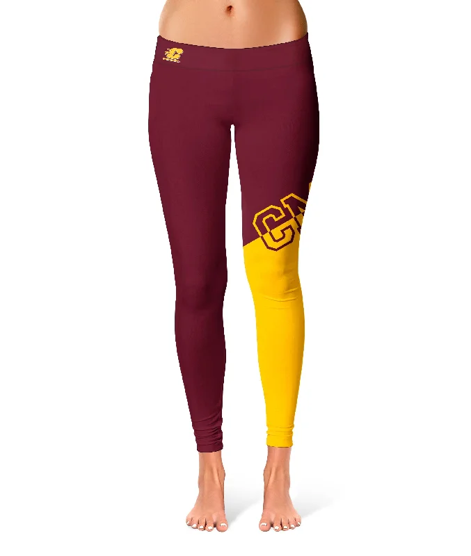 Central Michigan Chippewas Game Day Leg Color Block Maroon Gold Yoga Leggings for Women by Vive La Fete Casual Slim-Fit Leggings