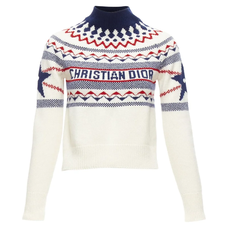 Christian Dior Dioralps cream wool cashmere fairisle sweater Polka Dot Checkered Tartan