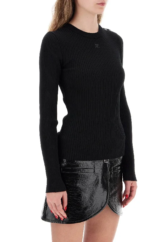 Courreges "ribbed Stretch Knit Pullover Sweater Silk Blend Satin Velvet