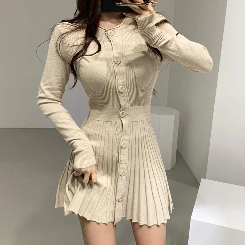 Zjkrl - Fashion Korean Mini Dresses Female Autumn Winter 2023 Sexy Bodycon  Wrap White Short Women's Sweater Knitted One-piece Dress Hit Jersey Fabric Tulle Fabric Batik Fabric