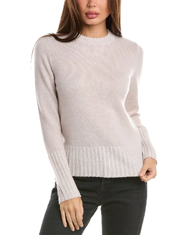 Forte Cashmere Plaited High Rib Crew Cashmere Sweater Solid Print Embellished