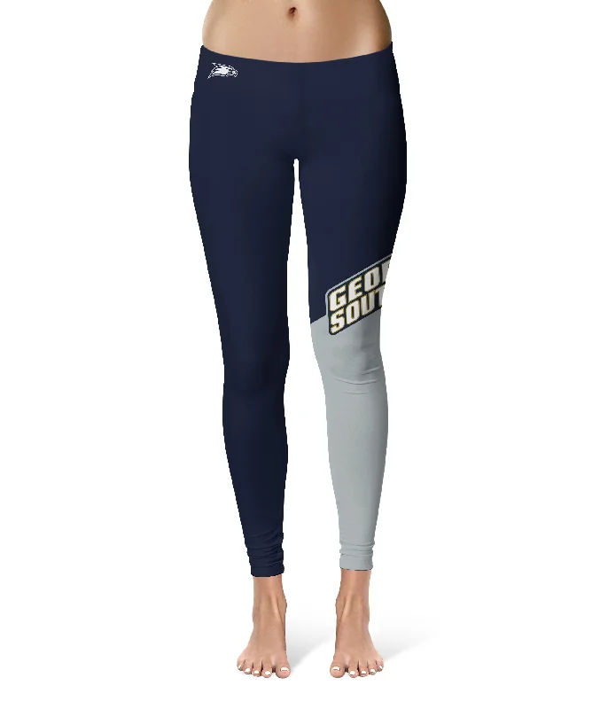 Georgia Southern Eagles Game Day Leg Color Block Navy Gray Yoga Leggings for Women by Vive La Fete Stylish Ultra Stretch Leggings