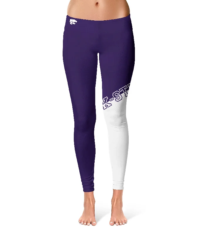 Kansas State Wildcats K-State Game Day Leg Color Block Purple White Yoga Leggings for Women by Vive La Fete Comfortable Bootcut Workout Leggings