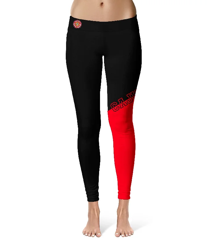 Louisiana at Lafayette Cajuns Game Day Leg Color Block Black Red Yoga Leggings for Women by Vive La Fete Fashionable Ribbed Knit Leggings