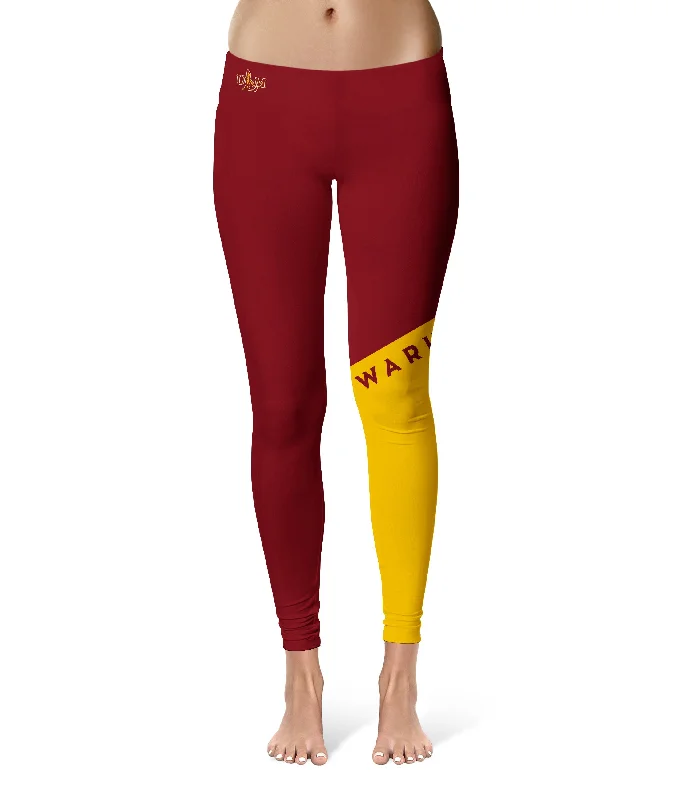 Louisiana Monroe Warhawks ULM Game Day Leg Color Block Maroon Gold Yoga Leggings for Women by Vive La Fete Comfortable Bootcut Workout Leggings