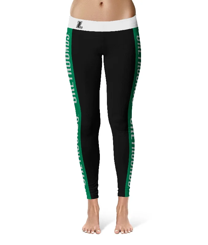 Loyola Maryland Greyhounds Game Day Green Stripes Black Yoga Leggings for Women by Vive La Fete Comfortable Slip-On Compression Leggings