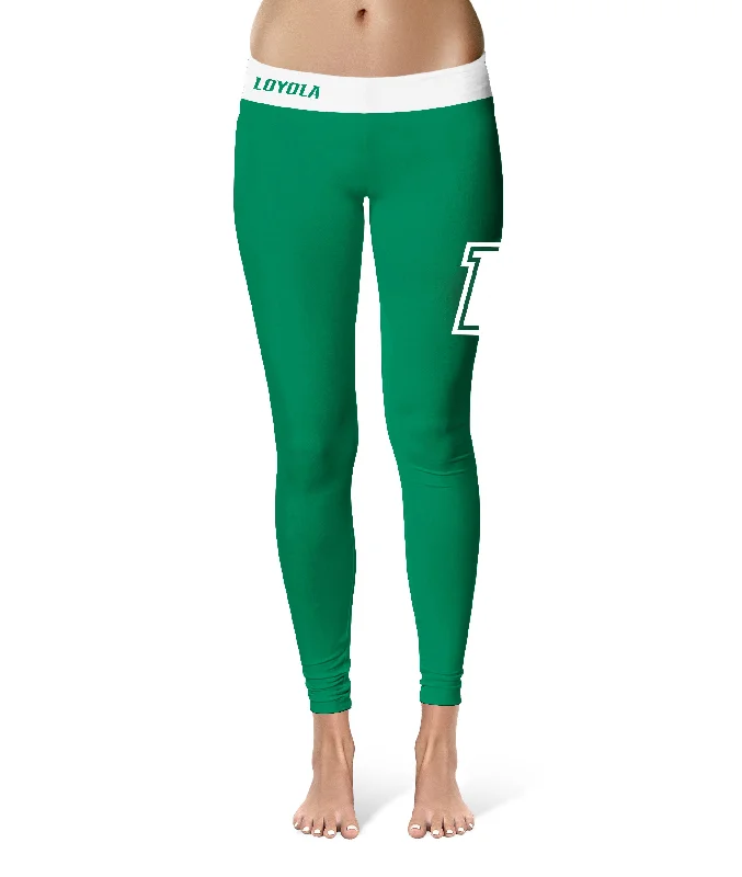 Loyola Maryland Greyhounds Game Day Logo on Thigh Green Yoga Leggings for Women by Vive La Fete Fashionable Solid Color Tights