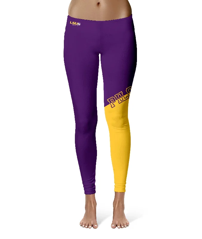 LSU Shreveport LSUS Pilots Game Day Leg Color Block Purple Gold Yoga Leggings for Women by Vive La Fete Elegant Sheer Leggings