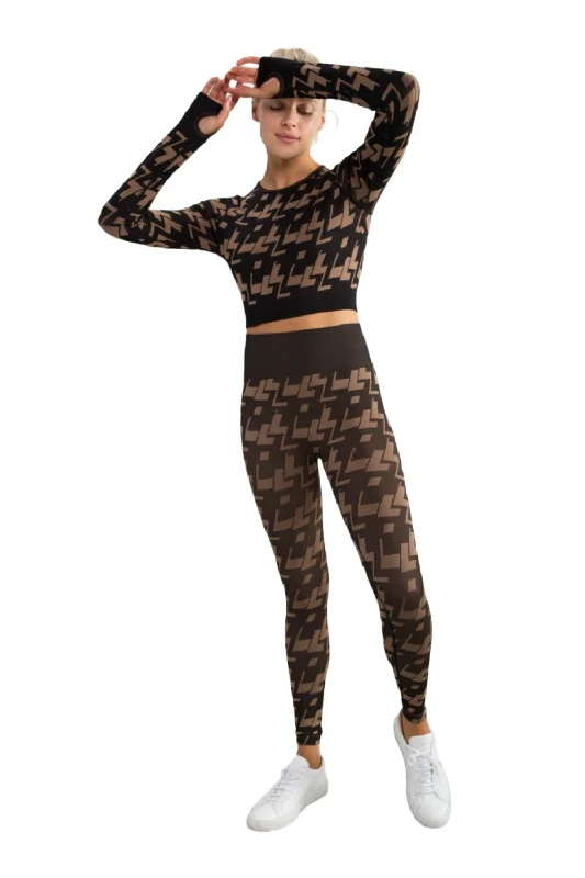 Mono B Seamless Geometric Print Leggings APH-A09101 Stylish Printed Stretch Leggings