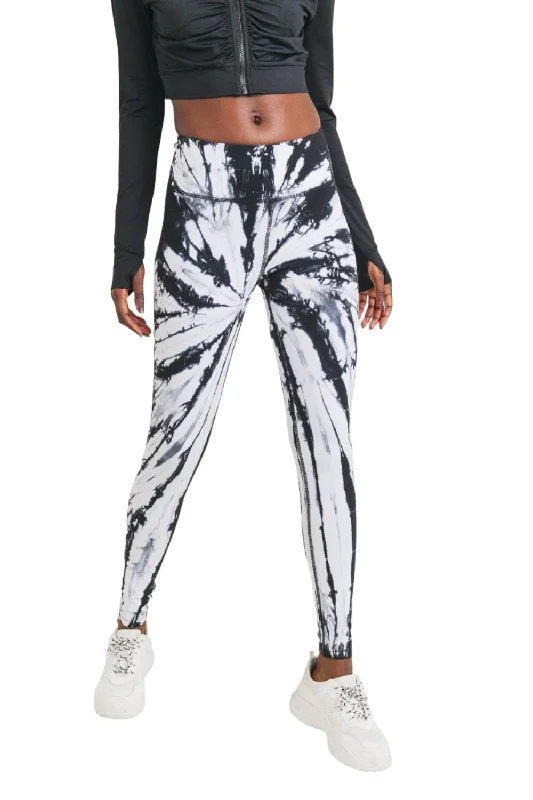 Mono B Tie-Dye Full Length High-Waist Leggings APH3053 Elegant Shiny Black Leggings