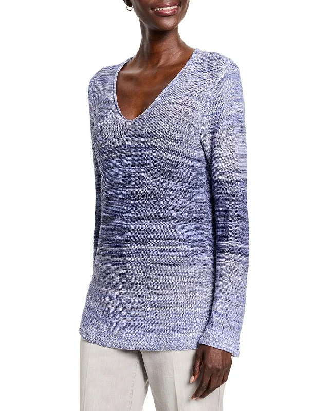 NIC & ZOE Hazy Shades Linen-Blend Sweater Ribbed Striped Patterned