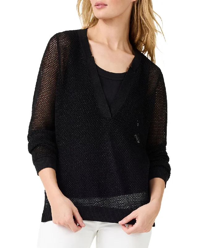 NIC+ZOE Mesh Stitch Sweater Embroidered Appliqued Beaded