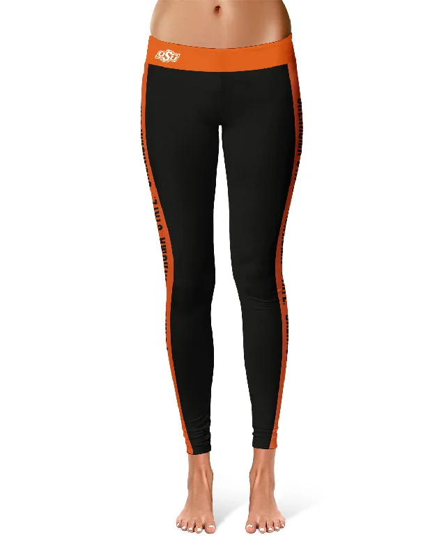 Oklahoma State Cowboys Game Day Orange Stripes Black Yoga Leggings for Women by Vive La Fete Trendy Black Mesh Leggings