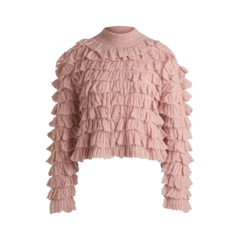 Oversize-fit mock-neck sweater with frilled structure Graphic Sweater Embroidered Appliqued